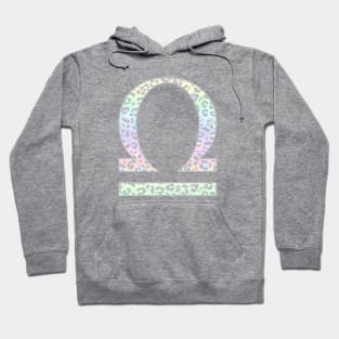 Libra Zodiac Horoscope Symbol in Pastel Rainbow Leopard Print Hoodie